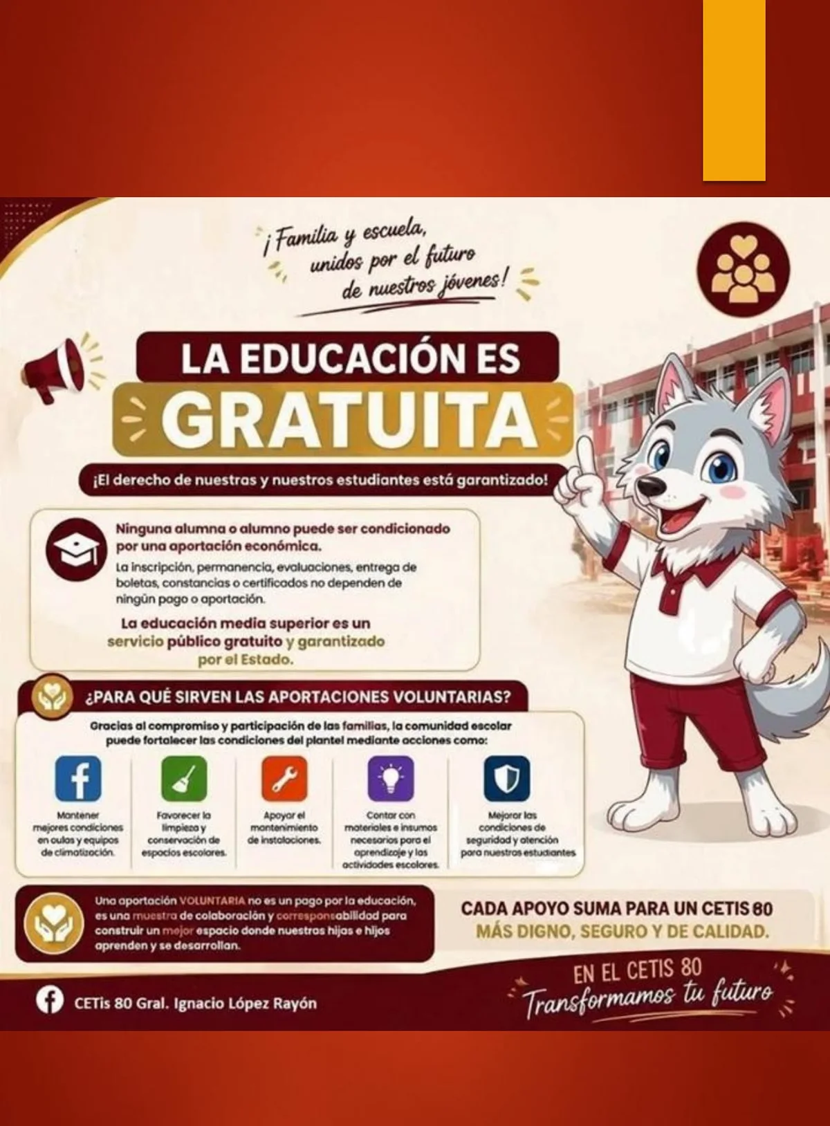 Aviso institucional del CETis No. 80: La educación es gratuita.